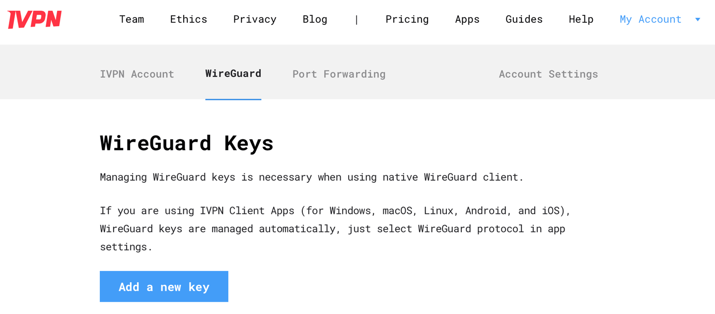 WireGuard ivpn new key
