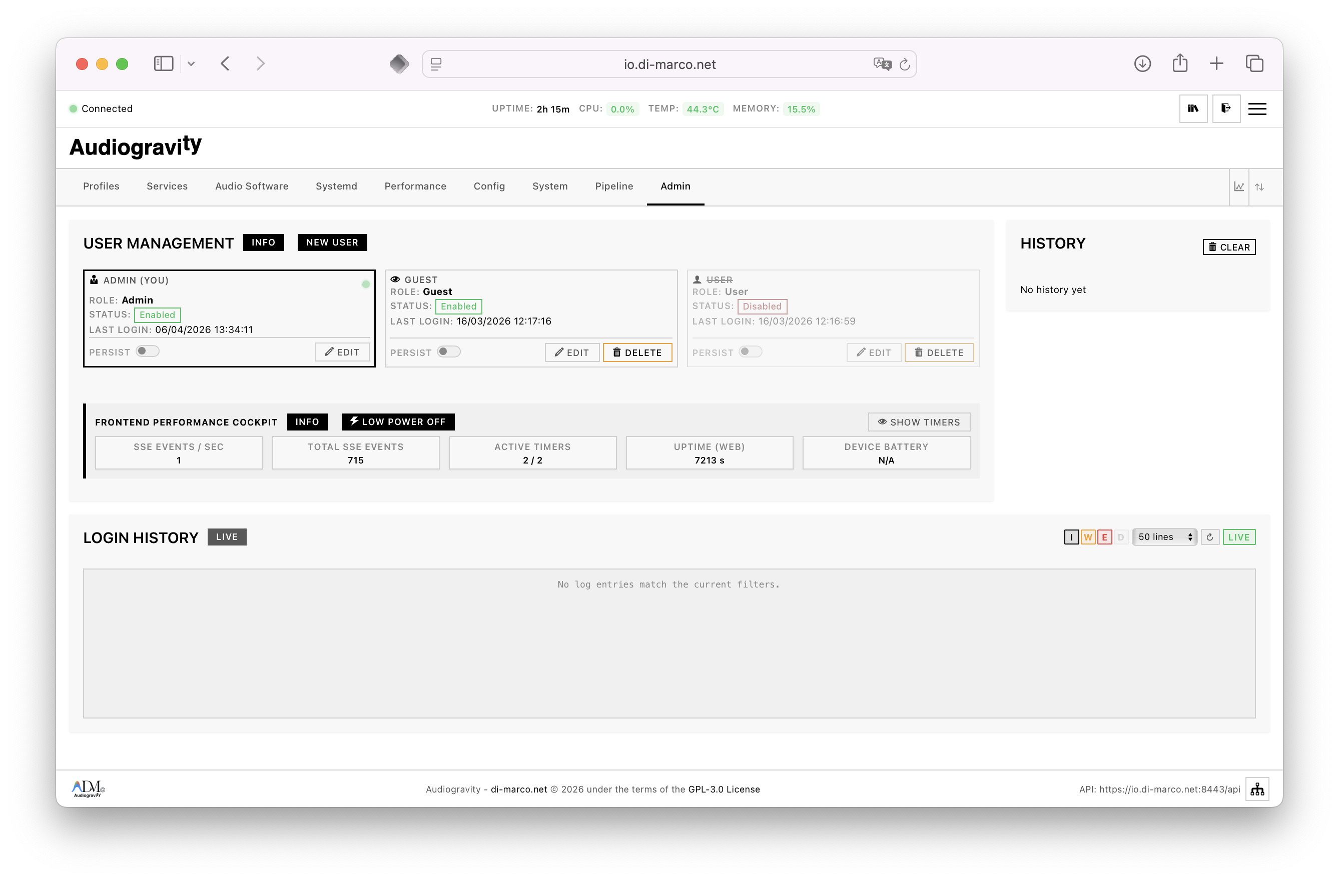 Audiogravity Administrative Dashboard and User Access Control