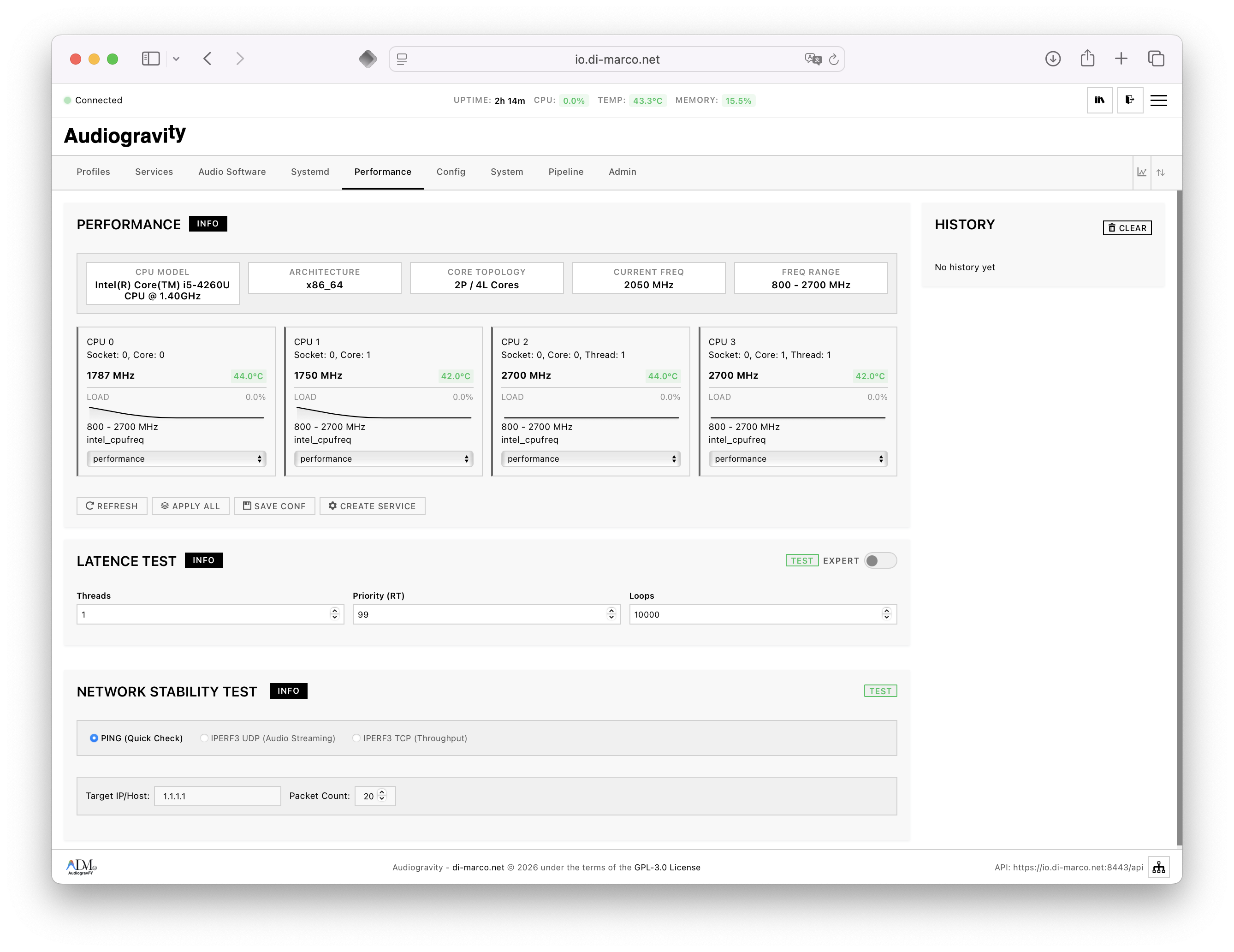 Audiogravity System Performance Monitoring and CPU Governor Control